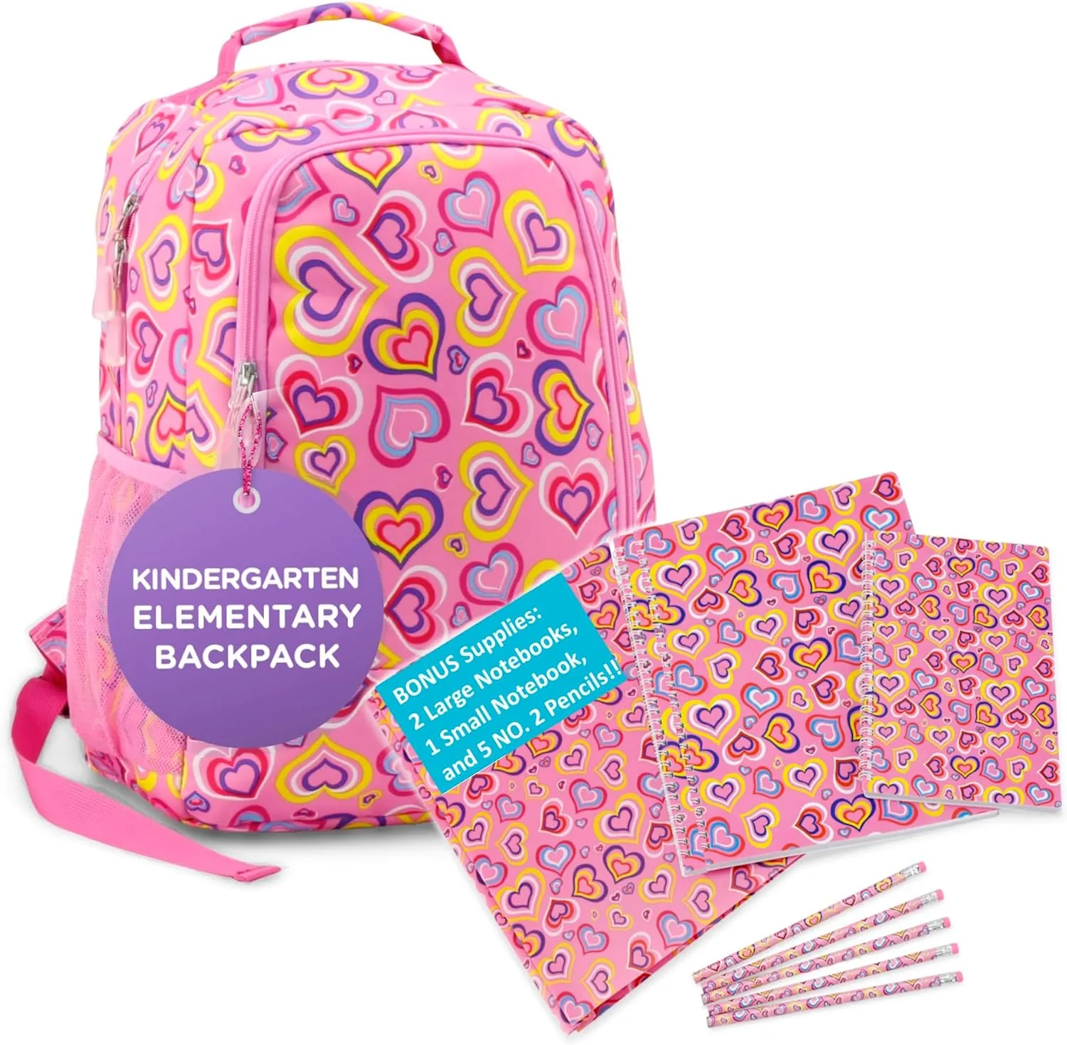 Emily Rose Kid's Backpack & Elementary School Supplies Kids Bundle - 16" Large Bookbag w/Padded Straps Includes Matching Spiral Notebooks, Folder and Pencils Set | Ideal for Kids 5-12 | USA Business