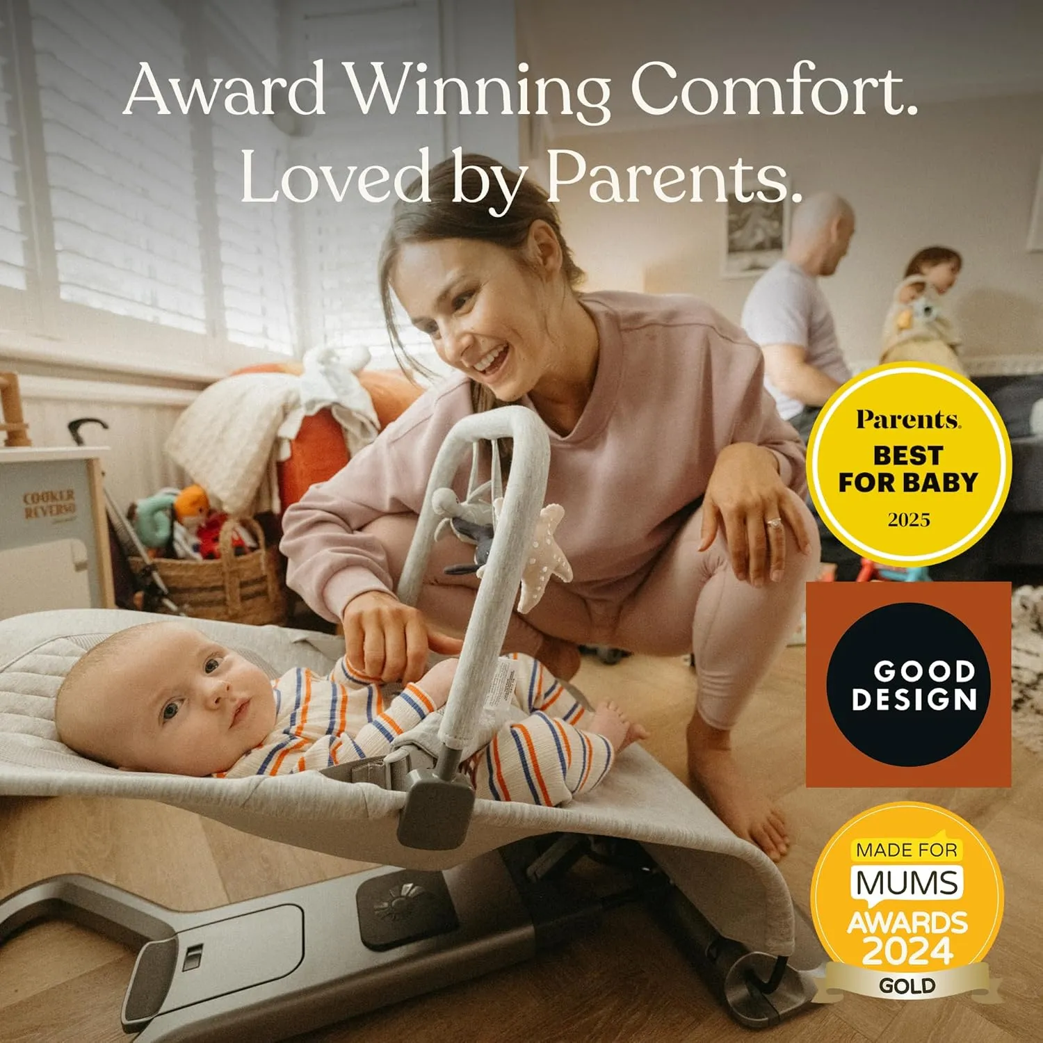 Ergobaby Evolve 3-in-1 Bouncer, Adjustable Multi Position Baby Bouncer Seat, Fits Newborn to Toddler, Camel