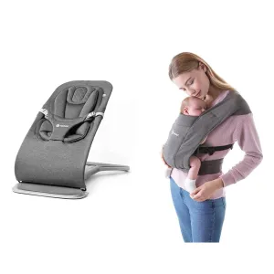 Ergobaby Evolve 3-in-1 Bouncer, Adjustable Multi Position Baby Bouncer Seat, Fits Newborn to Toddler, Charcoal & Embrace Cozy Newborn Baby Wrap Carrier (7-25 Pounds), Ponte Knit, Heather Grey