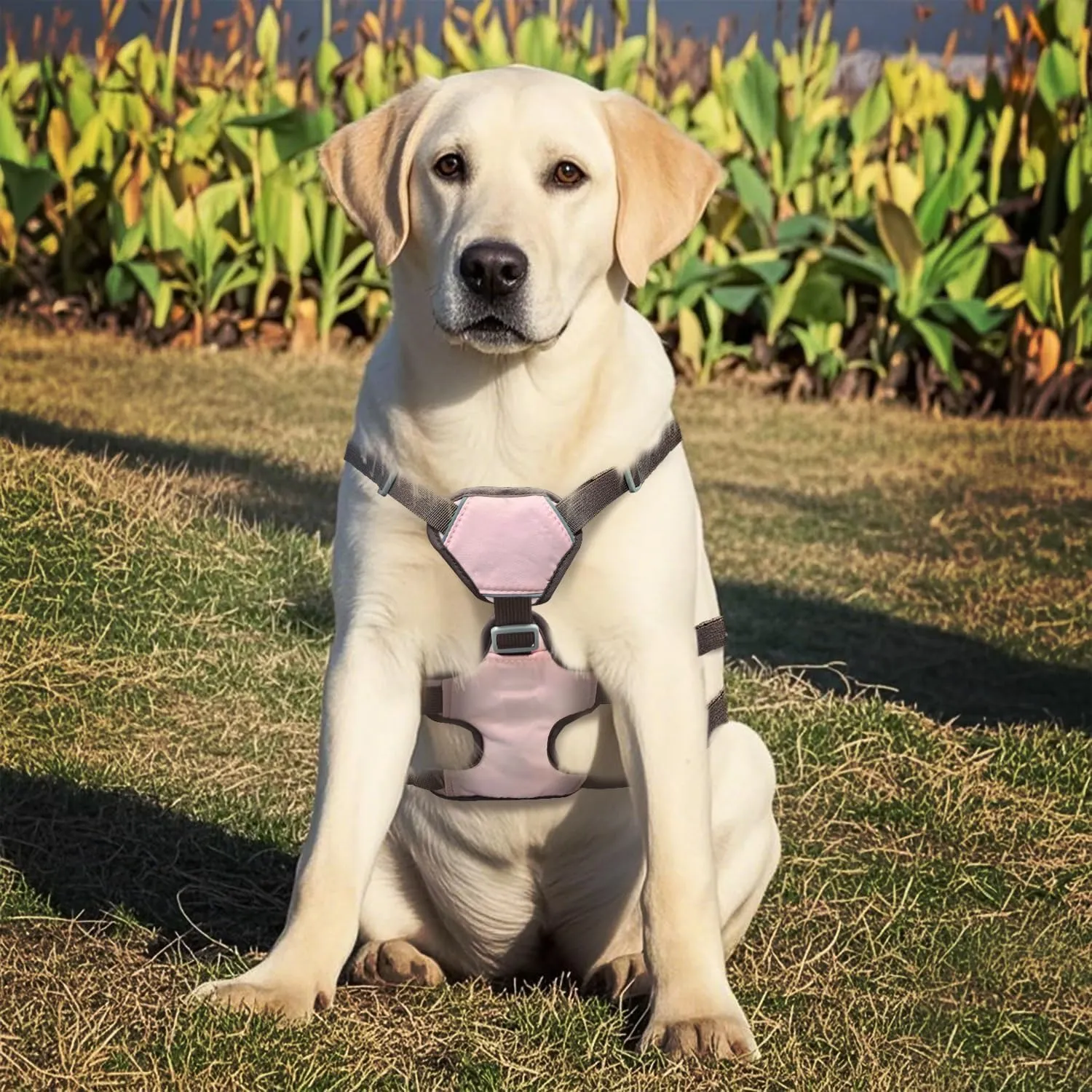 Escape Proof Dog Harness and Leash Set, No Pull Reflective and Adjustable Vest with Lift Handle, No Choke Breathable Soft Padded Full Body Pet Harness for Walking and Hiking (Pink, Large)