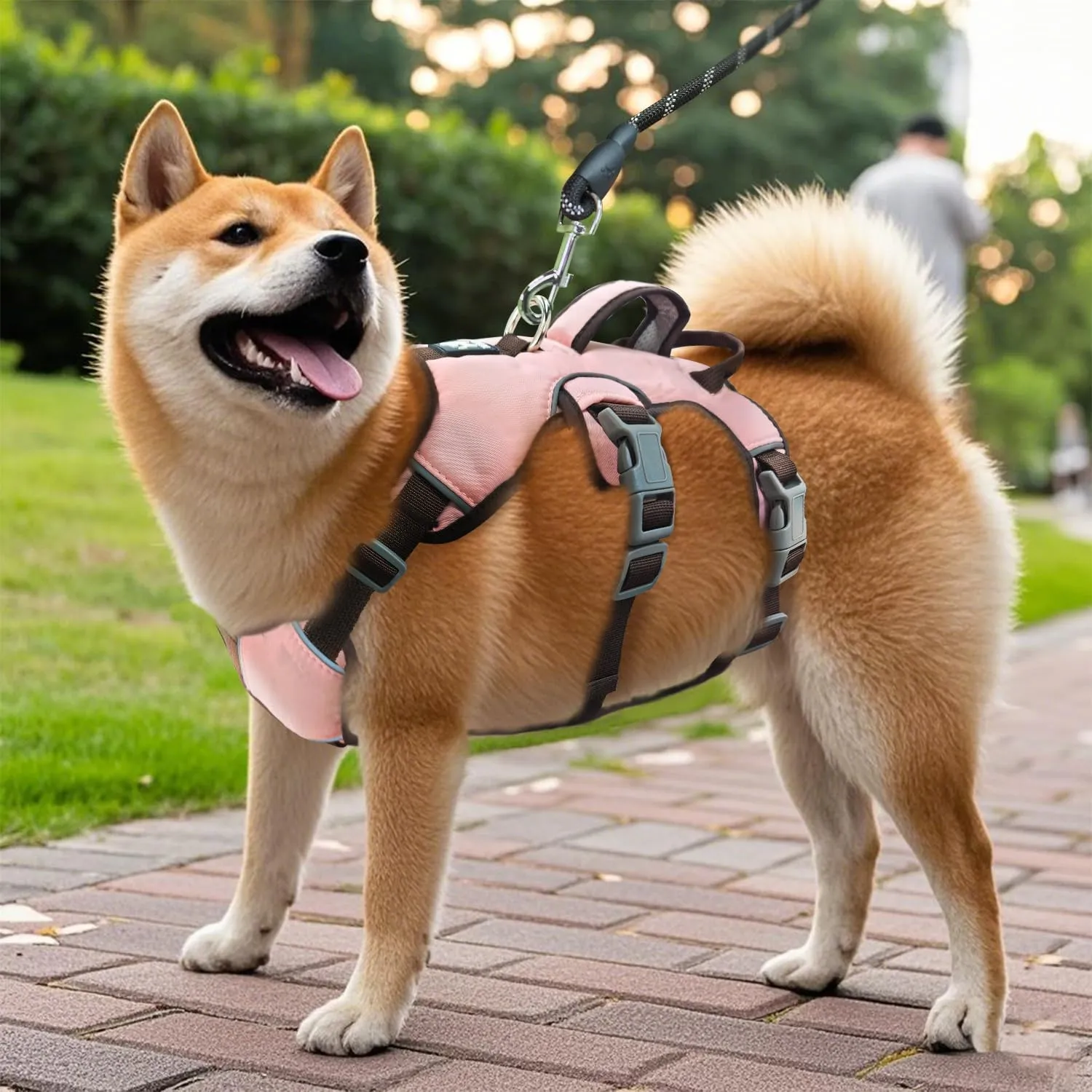 Escape Proof Dog Harness and Leash Set, No Pull Reflective and Adjustable Vest with Lift Handle, No Choke Breathable Soft Padded Full Body Pet Harness for Walking and Hiking (Pink, Large)