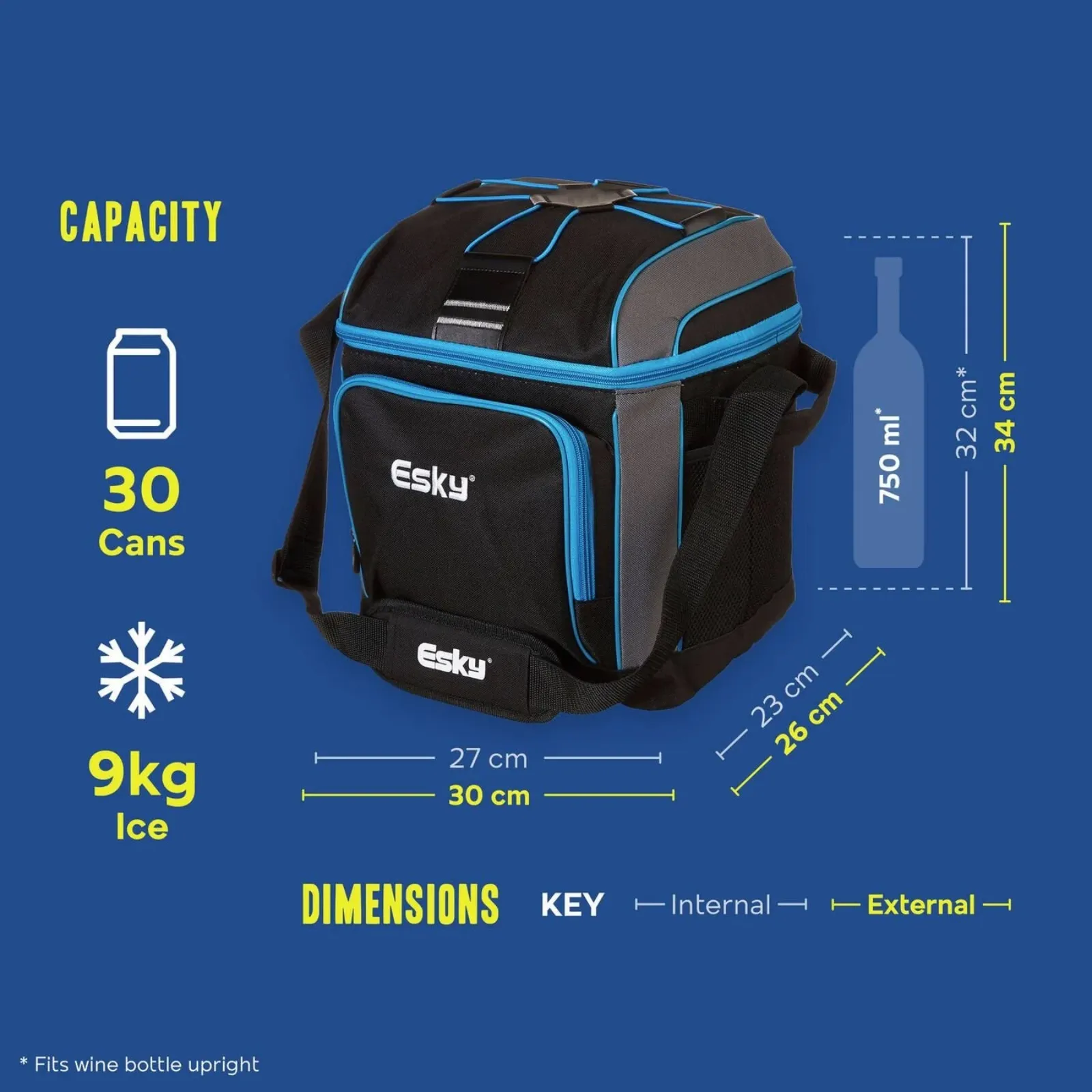 Esky 30 Cans Insulated Soft Cooler Bag Leak Proof with Adjustable Shoulder Strap