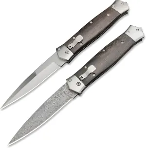 Everyday Carry or Hunting Use Tactical Folding Pocket Knife, Damascus steel Single Edge Blade comfort with Wenge Wood Handle, Safety Lock & Glass Breaker