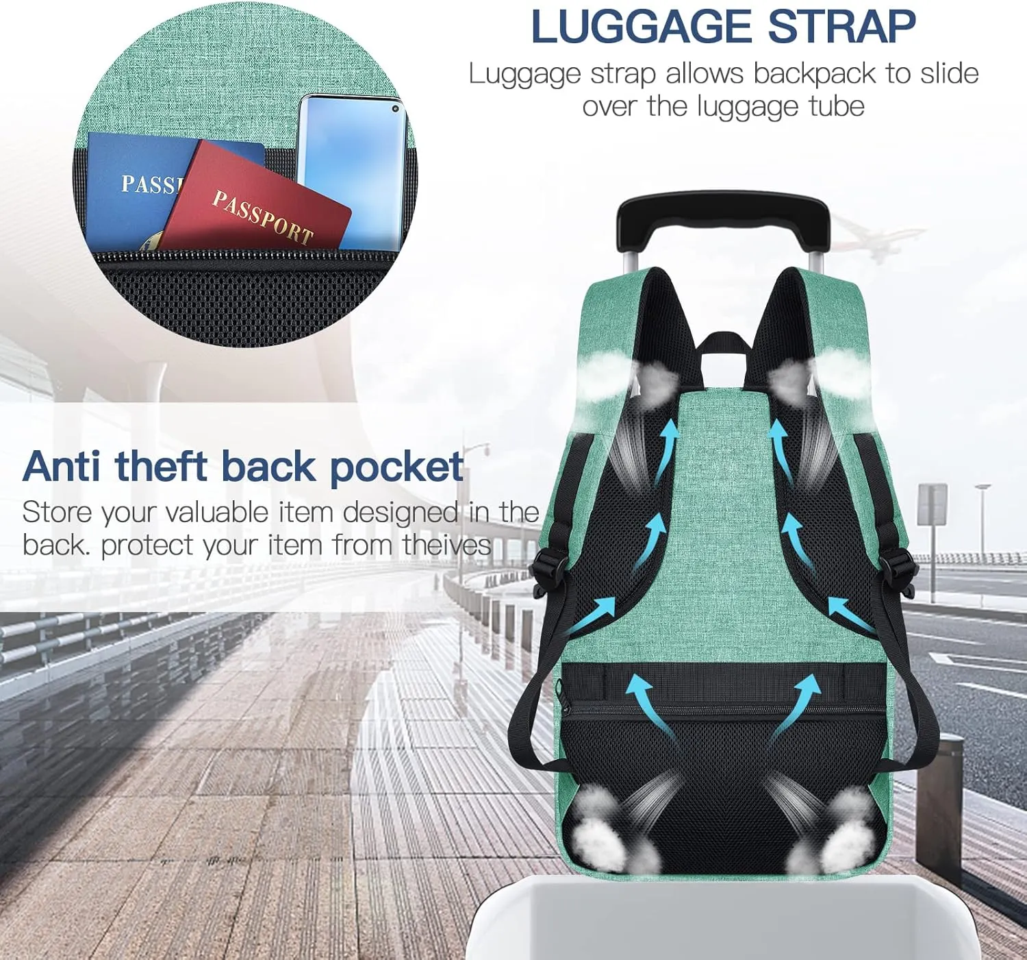 Extra Large Laptop Backpack, Computer Backpack for Women & Men, Carry On Backpacks with Large Capacity, Water Resistant Work Laptop Backpack BookBag, Gifts for Him and Her, Green