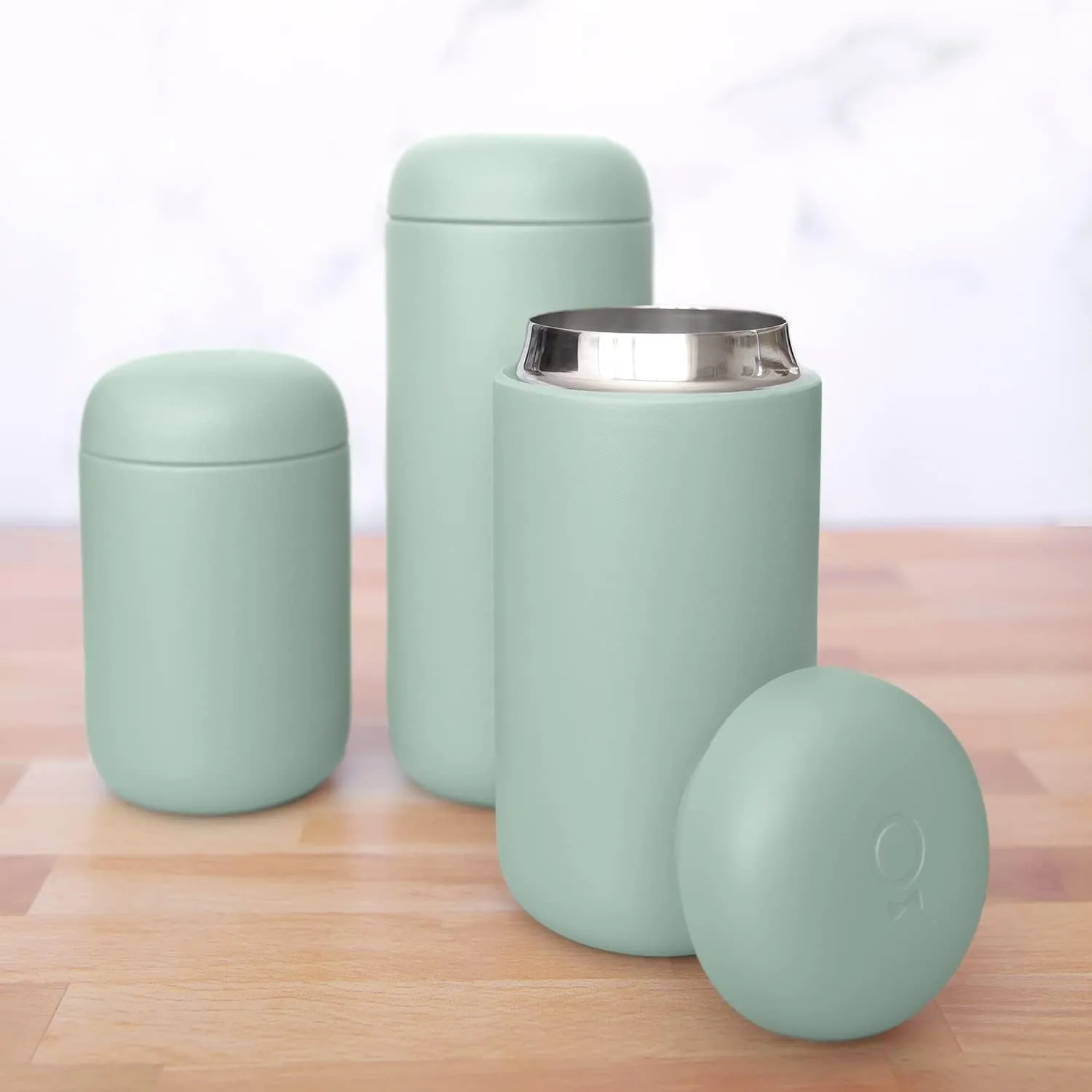 Fellow 12 oz Carter Move Travel Mug - Vacuum-Insulated Stainless Steel Travel Coffee Mug - Coffee Tumbler with Ceramic Interior and Splash Guard - Mint Chip