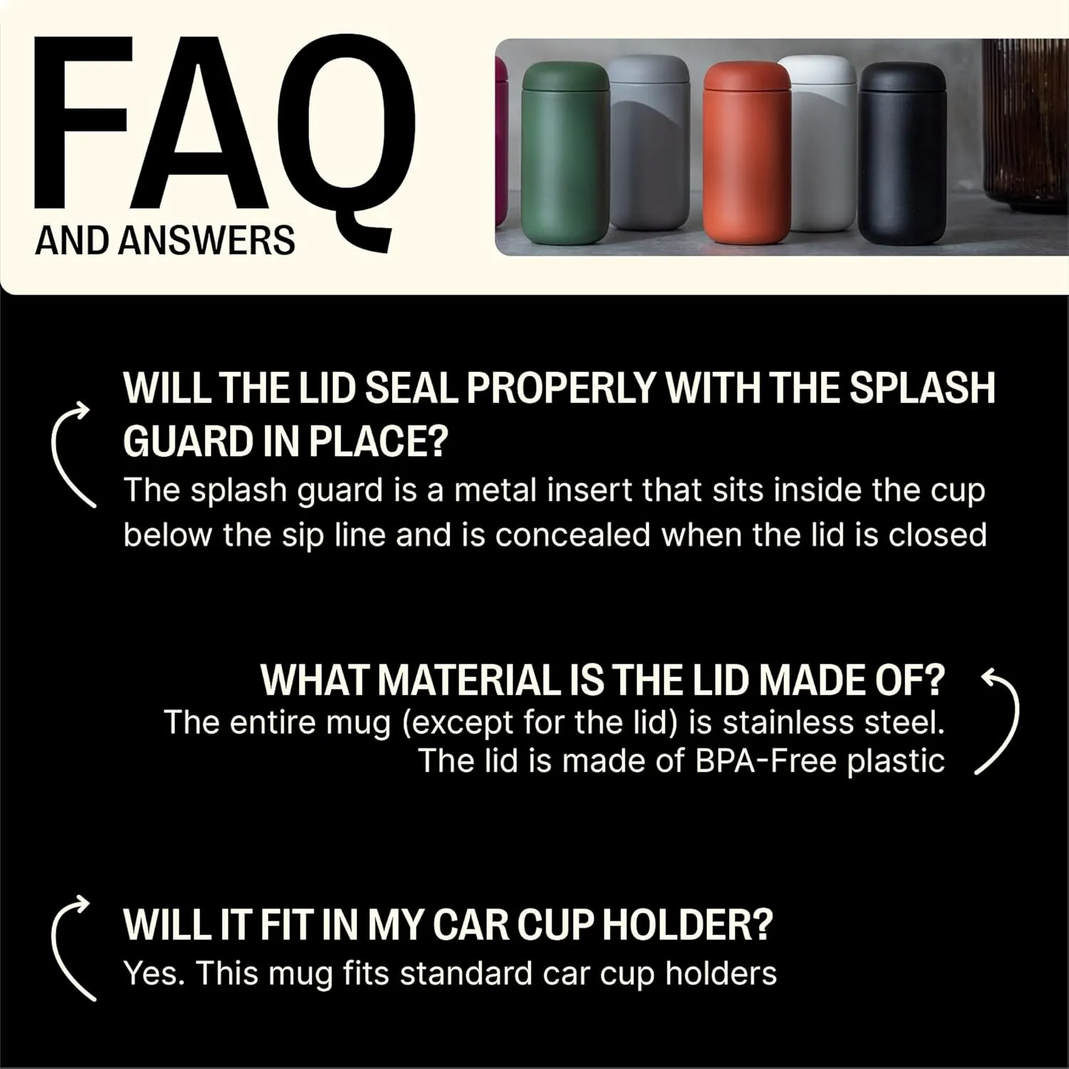 Fellow 8 oz Carter Move Travel Mug - Vacuum-Insulated Stainless Steel Travel Coffee Mug - Coffee Tumbler with Ceramic Interior and Splash Guard - Matte Grey