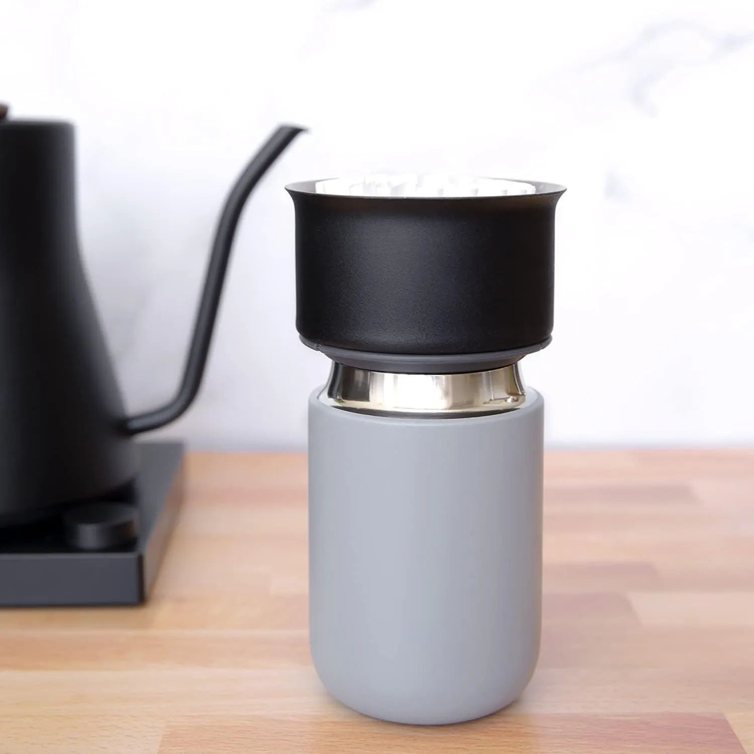 Fellow 8 oz Carter Move Travel Mug - Vacuum-Insulated Stainless Steel Travel Coffee Mug - Coffee Tumbler with Ceramic Interior and Splash Guard - Matte Grey