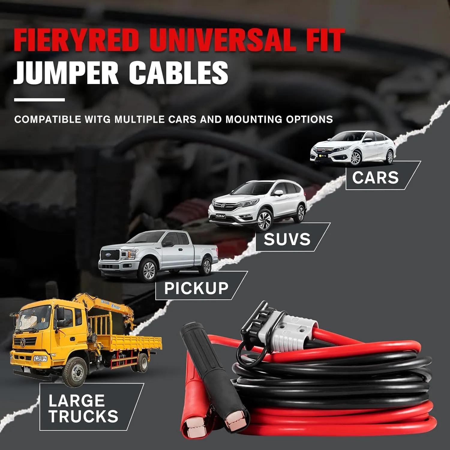 FIERYRED 1 Gauge 30 FT Quick Connect Jumper Cables, 1500A Heavy Duty Booster Cables with Travel Bag， Battery Jumper Cable for Truck, Diesel Trucks, SUV and Car