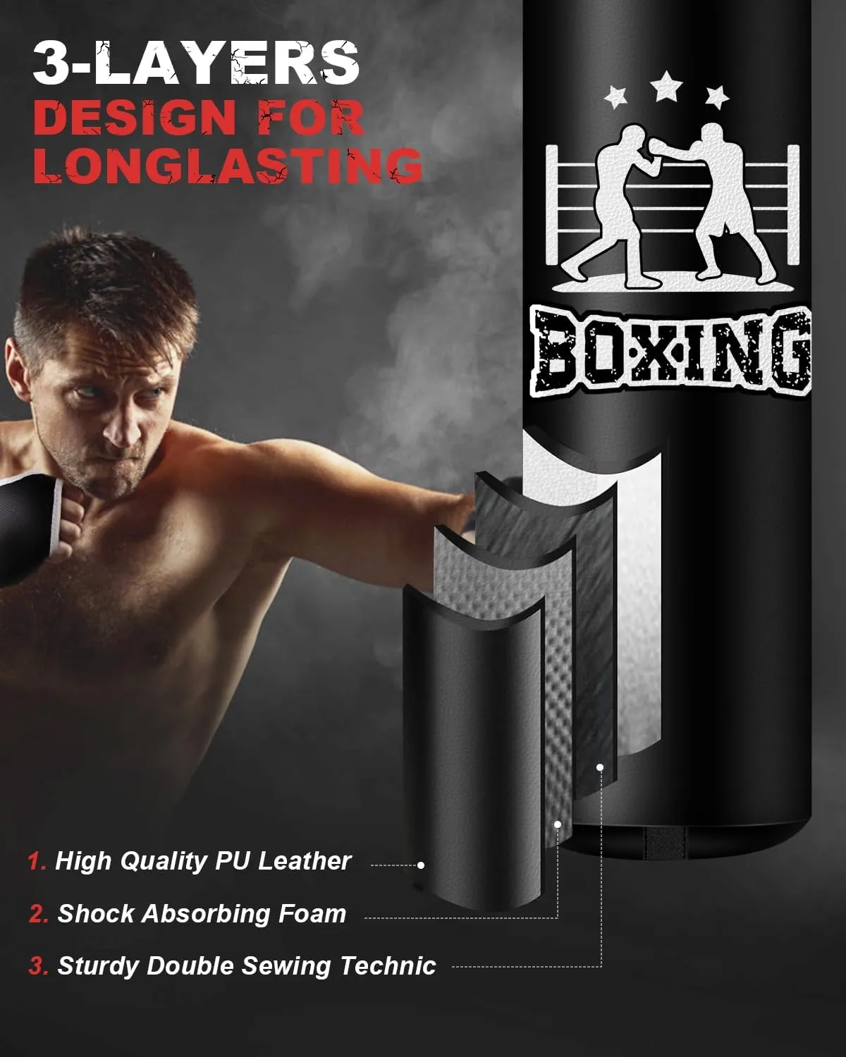 Filled Punching Bag for Adults, 4FT PU Leather Hanging Boxing Bag with 11lb Sponge Filler & 12OZ Boxing Gloves, Heavy Kicking Bag Boxing Equipment for MMA Training Karate Kickboxing