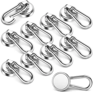 FINDMAG 10 Pack Strong Neodymium Magnetic Hooks Heavy Duty with Swivel Carabiner, 70LBS Magnet Hooks for Hanging, Magnet with Hook for Kitchen, Home, Warehouse, School