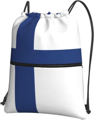 Finnish Flag Drawstring Backpack For Bike Riding, String Cinch Bag For Men Women
