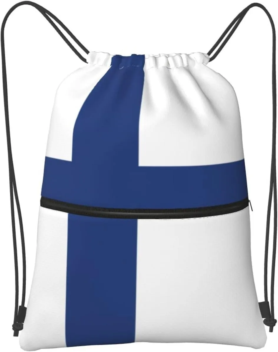 Finnish Flag Drawstring Backpack For Bike Riding, String Cinch Bag For Men Women