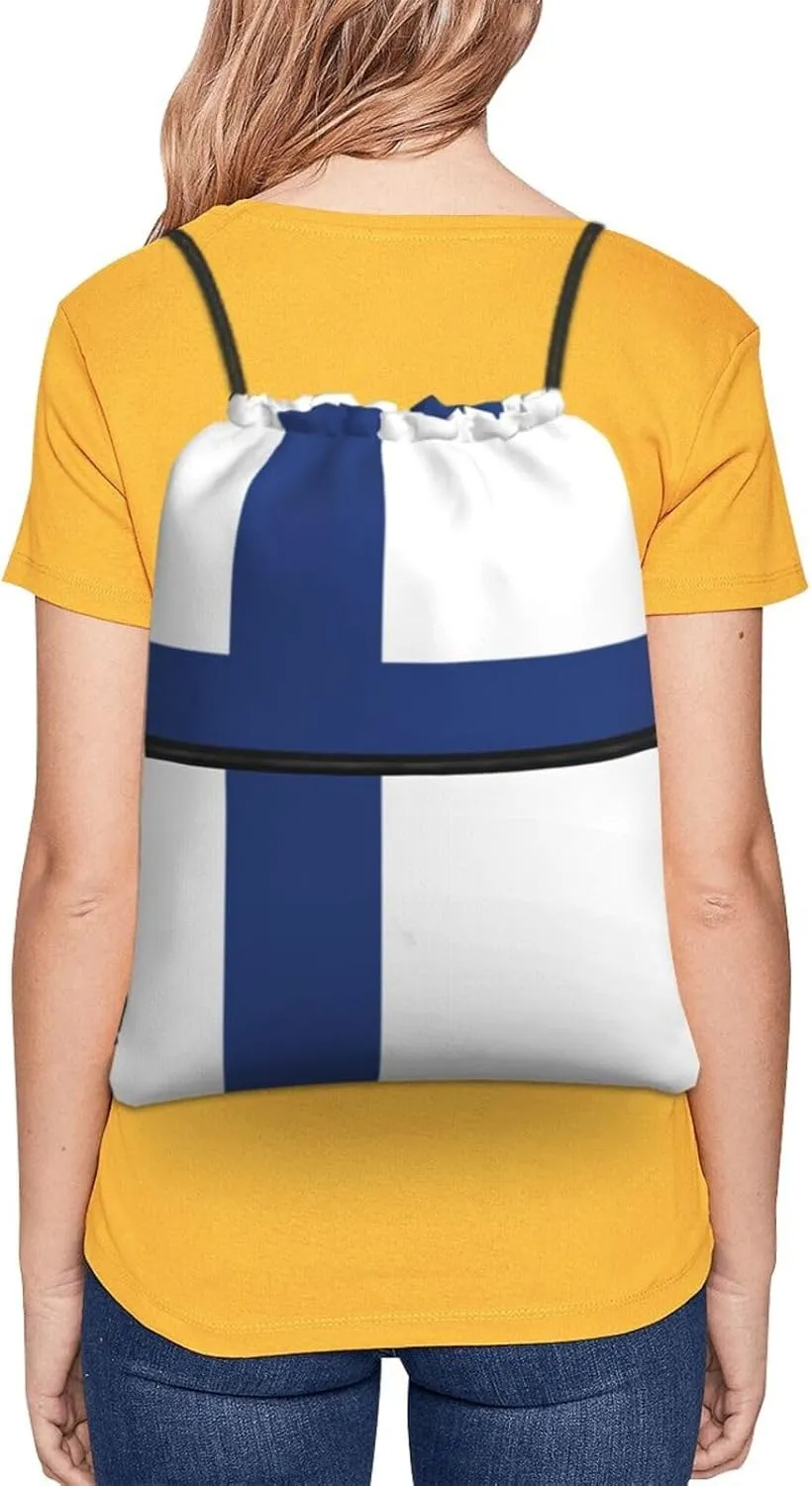 Finnish Flag Drawstring Backpack For Bike Riding, String Cinch Bag For Men Women