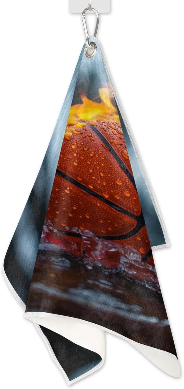 Fire Water Basketball Golf Towel Microfiber Golf Sport Towels for Women Men Golf Bag Accessory with Carabiner Clip Ultra Absorbent Golfing Gear 15" x 24" Golf Towels Hold Golf Carts or Clubs