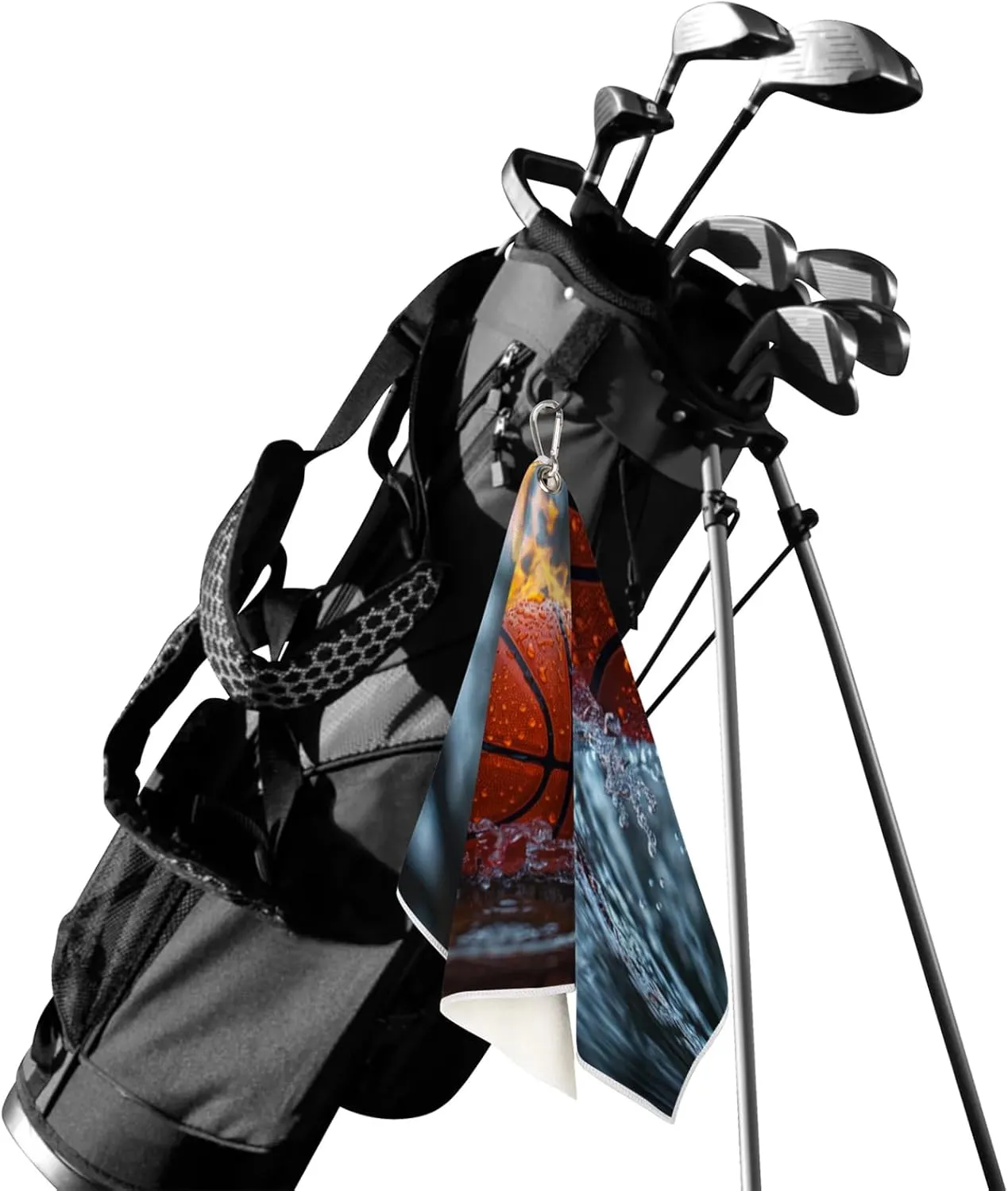 Fire Water Basketball Golf Towel Microfiber Golf Sport Towels for Women Men Golf Bag Accessory with Carabiner Clip Ultra Absorbent Golfing Gear 15" x 24" Golf Towels Hold Golf Carts or Clubs