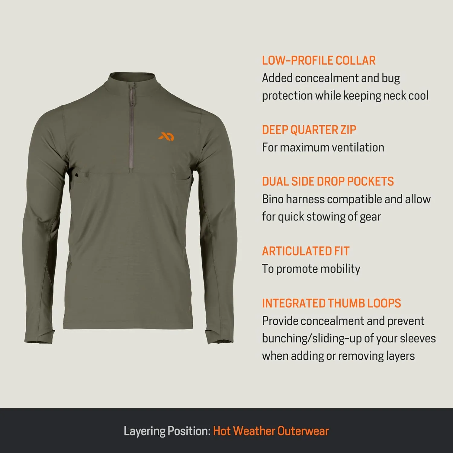 First Lite Men's Trace Quarter Zip - Ultralight Breathable Camo Hunting Shirt