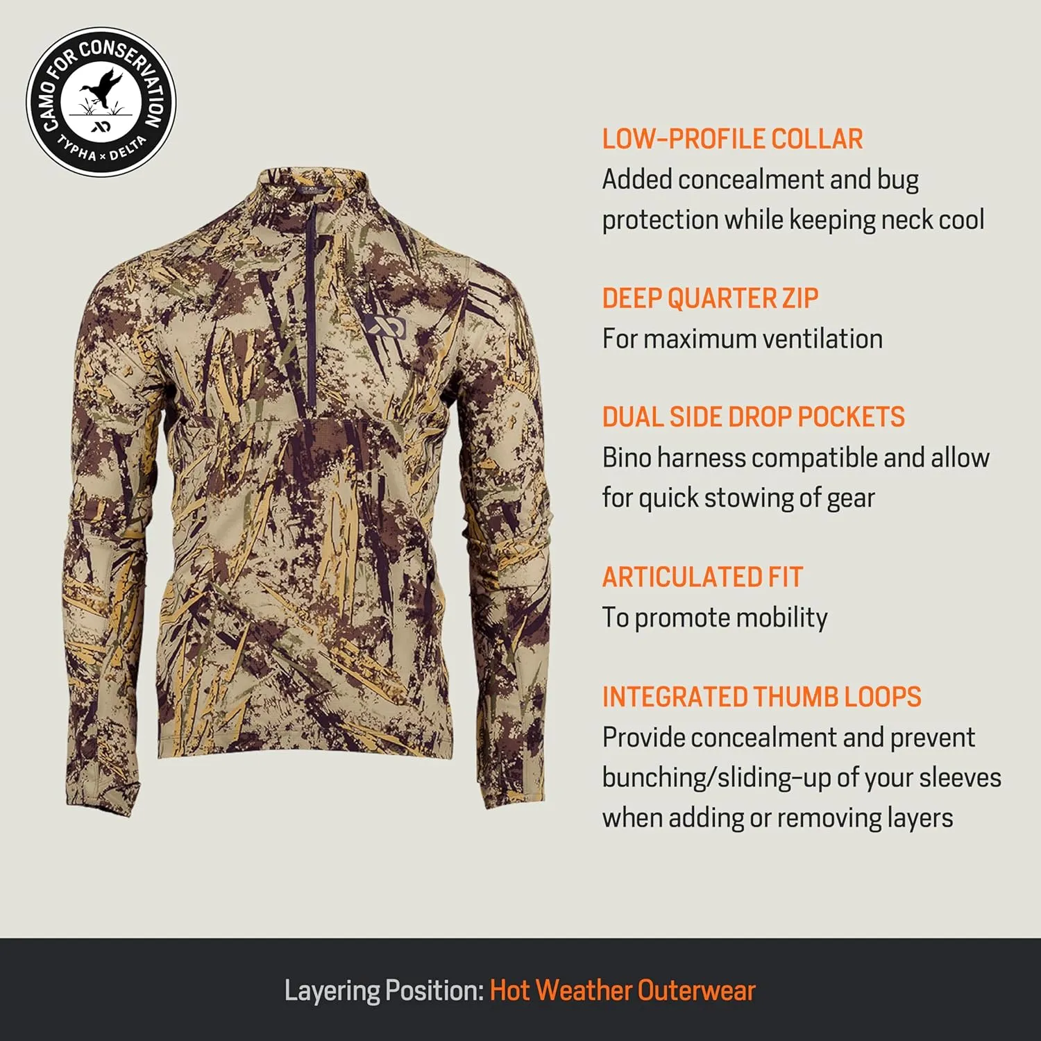 First Lite Men's Trace Quarter Zip - Ultralight Breathable Camo Hunting Shirt