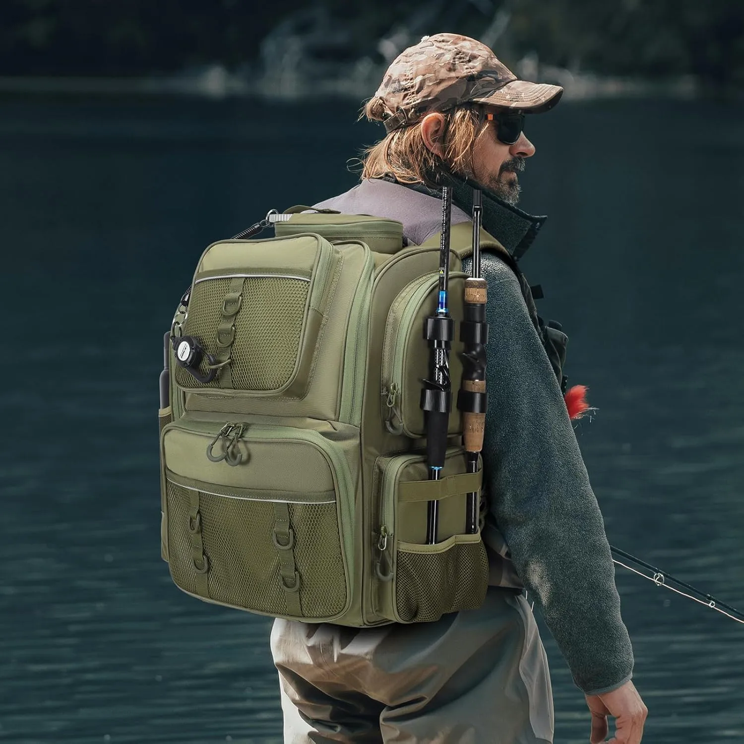 Fishing Backpack with 4 Tackle Boxes,45L Large Storage Fishing Bag for Men.Rod Holders