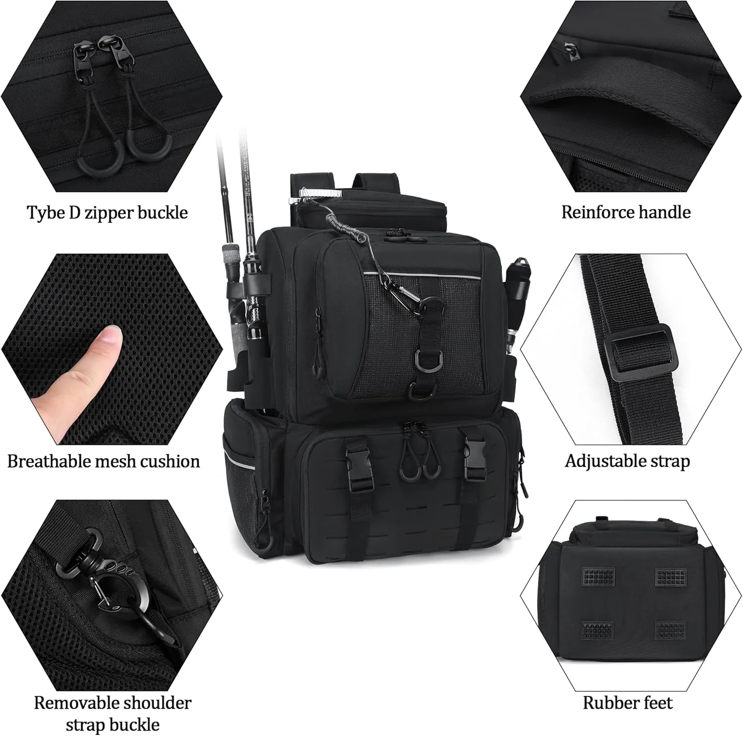 Fishing Backpack with 4 Tackle Boxes,45L Large Storage Fishing Bag for Men.Rod Holders