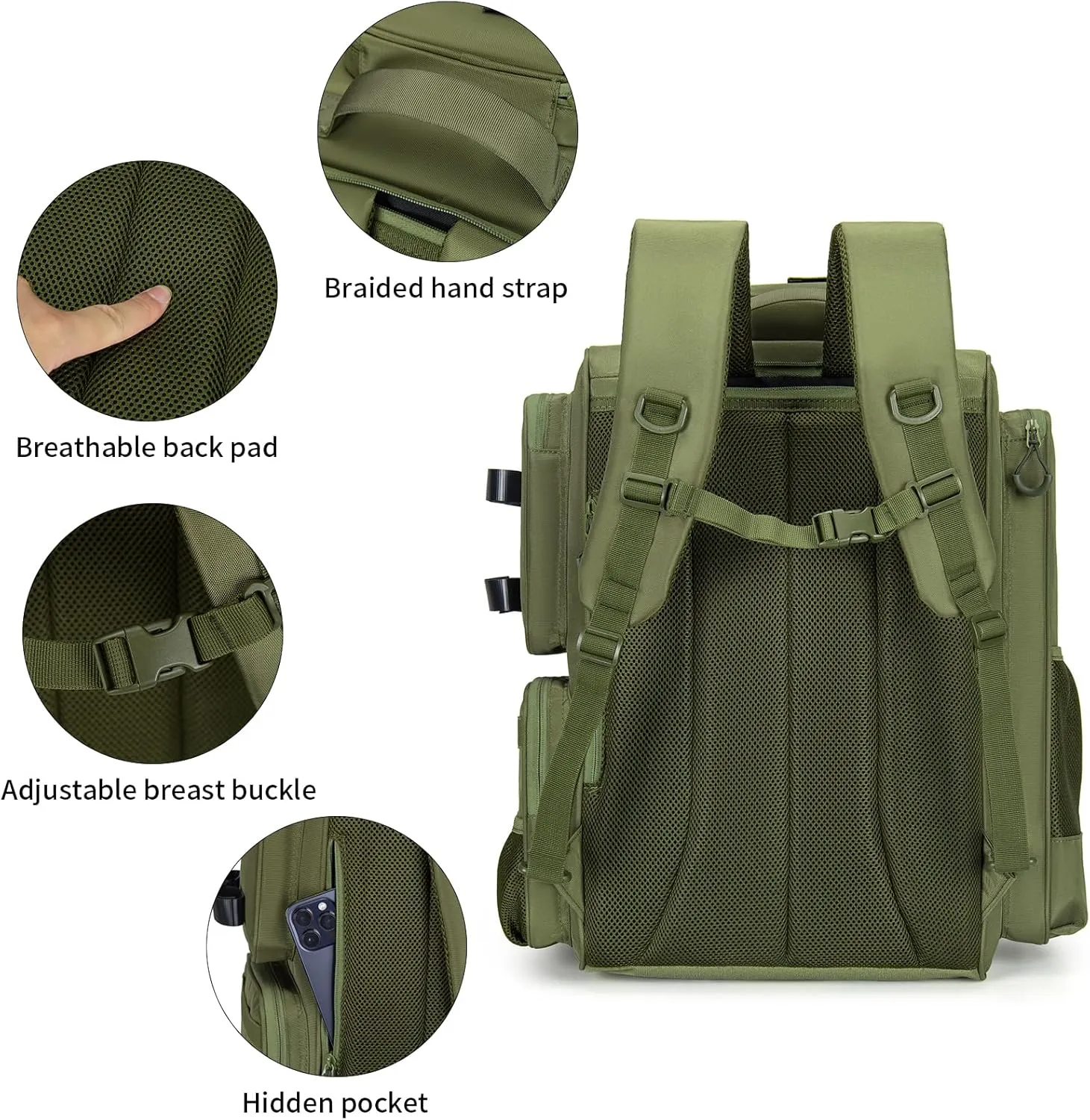 Fishing Backpack with 4 Tackle Boxes,45L Large Storage Fishing Bag for Men.Rod Holders