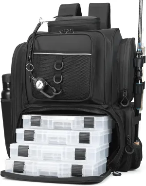 Fishing Backpack with 4 Tackle Boxes,45L Large Storage Fishing Bag for Men.Rod Holders