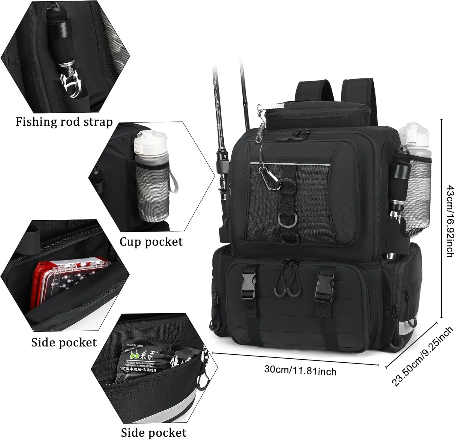 Fishing Backpack with 4 Tackle Boxes,45L Large Storage Fishing Bag for Men.Rod Holders