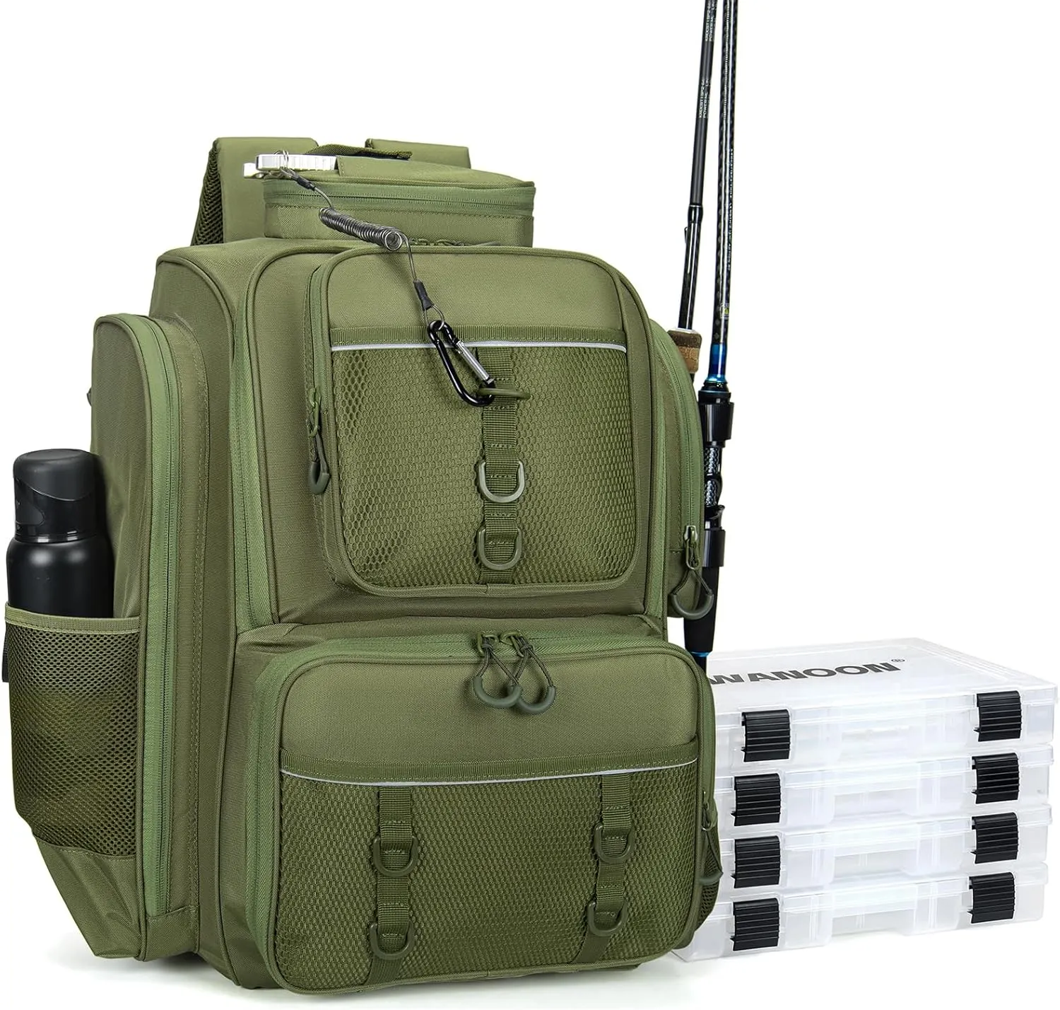 Fishing Backpack with 4 Tackle Boxes,45L Large Storage Fishing Bag for Men.Rod Holders