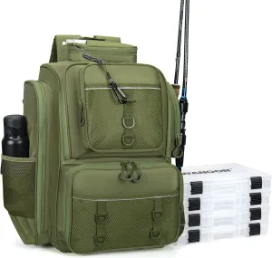 Fishing Backpack with 4 Tackle Boxes,45L Large Storage Fishing Bag for Men.Rod Holders