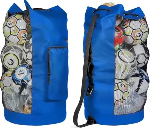 Fitdom Heavy Duty XL Soccer Mesh Equipment Ball Bag w/Adjustable Shoulder Strap Design for Coach. with an Over-Sized Front Pocket for Sporting Accessories. Best for All Outdoor & Water Gears