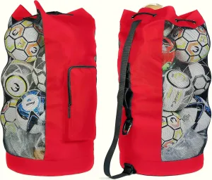 Fitdom Heavy Duty XL Soccer Mesh Equipment Ball Bag w/Adjustable Shoulder Strap Design for Coach. with an Over-Sized Front Pocket for Sporting Accessories. Best for All Outdoor & Water Gears