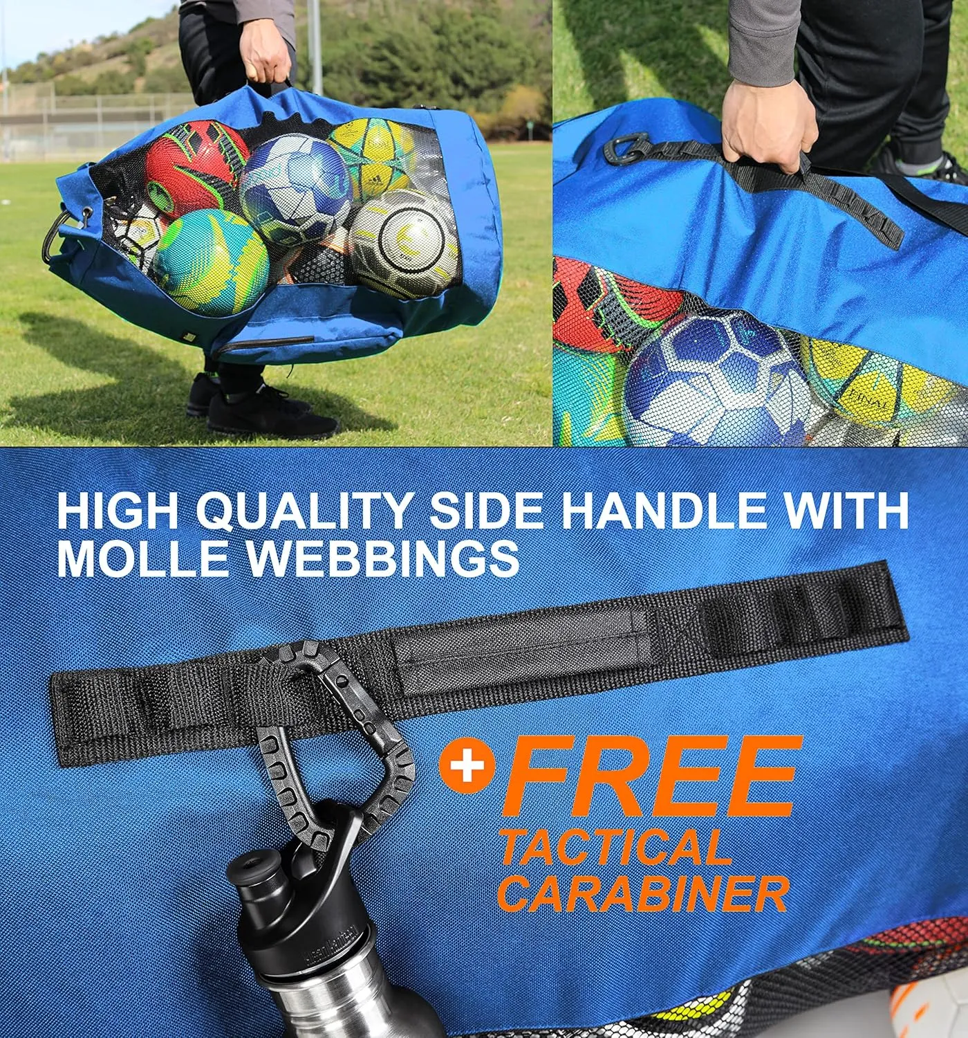 Fitdom Heavy Duty XL Soccer Mesh Equipment Ball Bag w/Adjustable Shoulder Strap Design for Coach. with an Over-Sized Front Pocket for Sporting Accessories. Best for All Outdoor & Water Gears