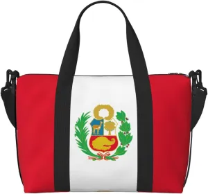Flag Of Peru Zippered Tote Bags For Women,Duffle Bag For Men,Spacious Travel Bag For Weekend Getaways