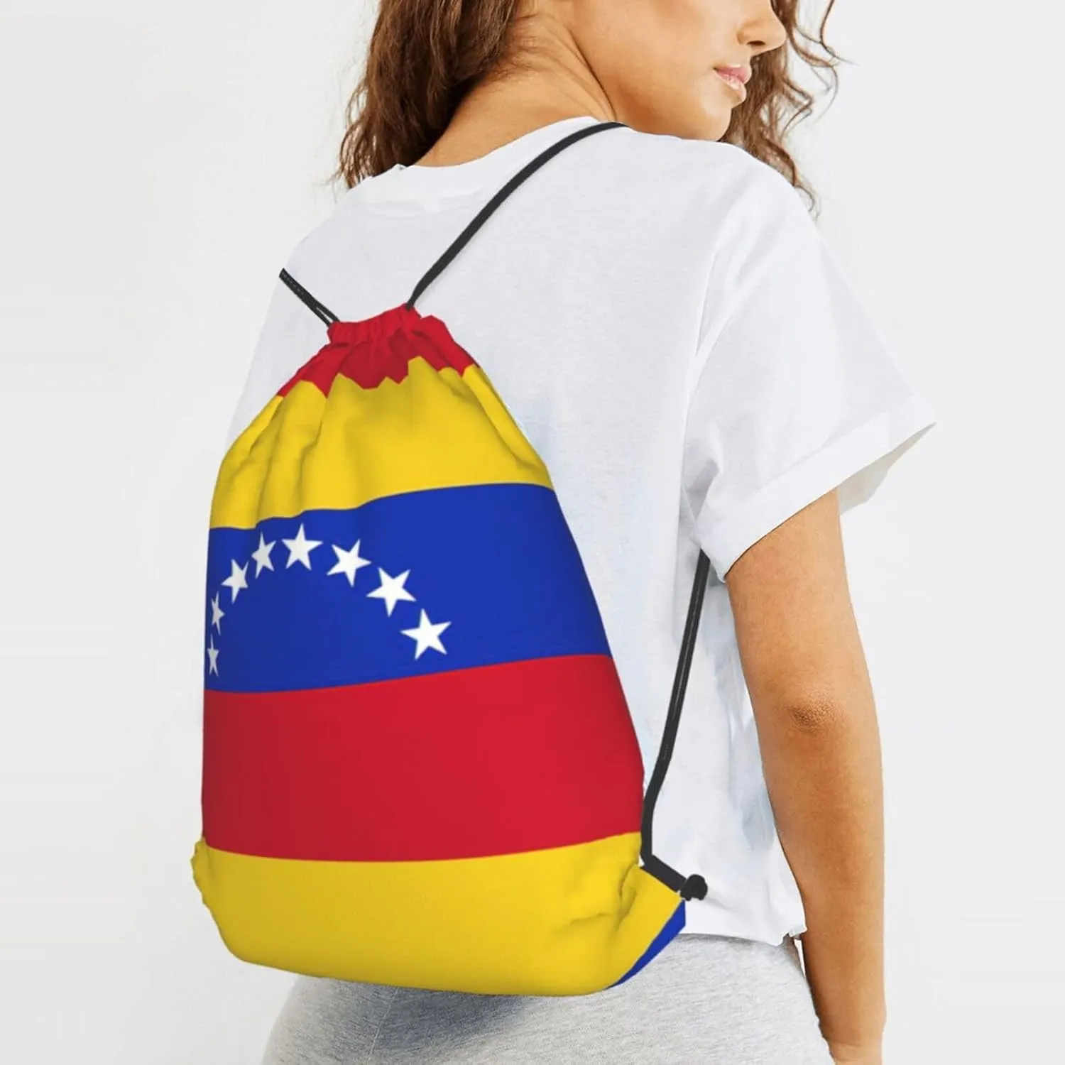 Flag Of Venezuela Drawstring Cinch Backpack Polyester Sack Pack String Bag For Hiking Camping Adventure