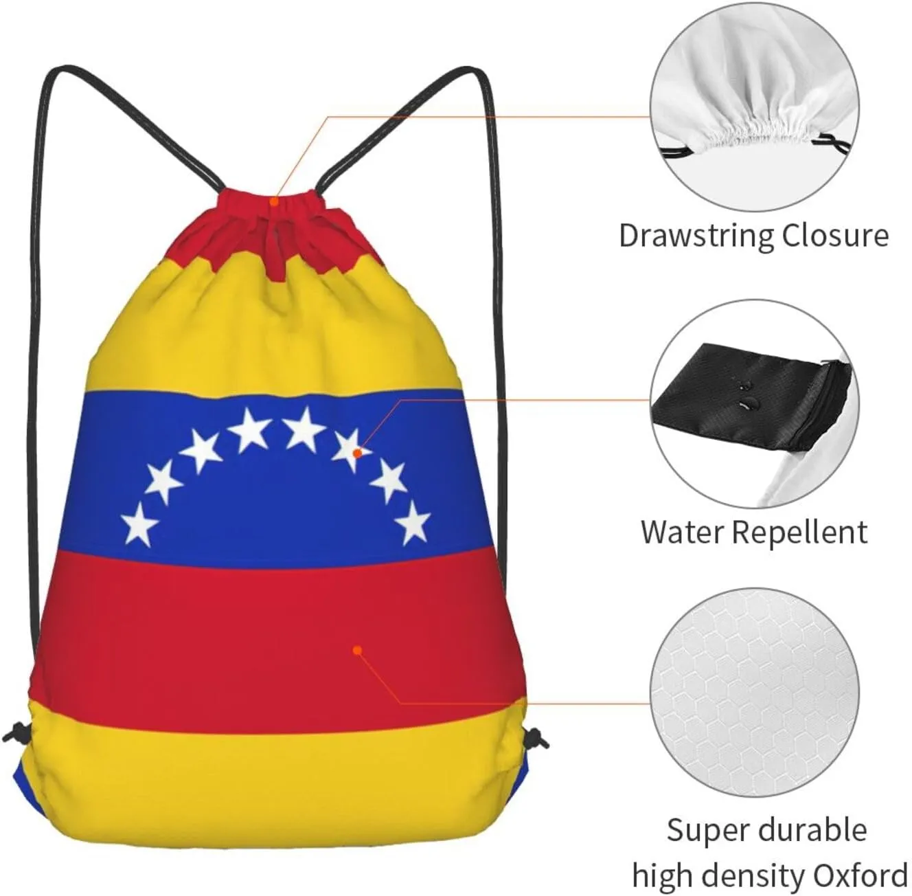Flag Of Venezuela Drawstring Cinch Backpack Polyester Sack Pack String Bag For Hiking Camping Adventure