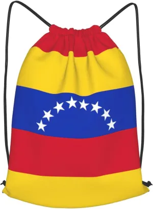 Flag Of Venezuela Drawstring Cinch Backpack Polyester Sack Pack String Bag For Hiking Camping Adventure