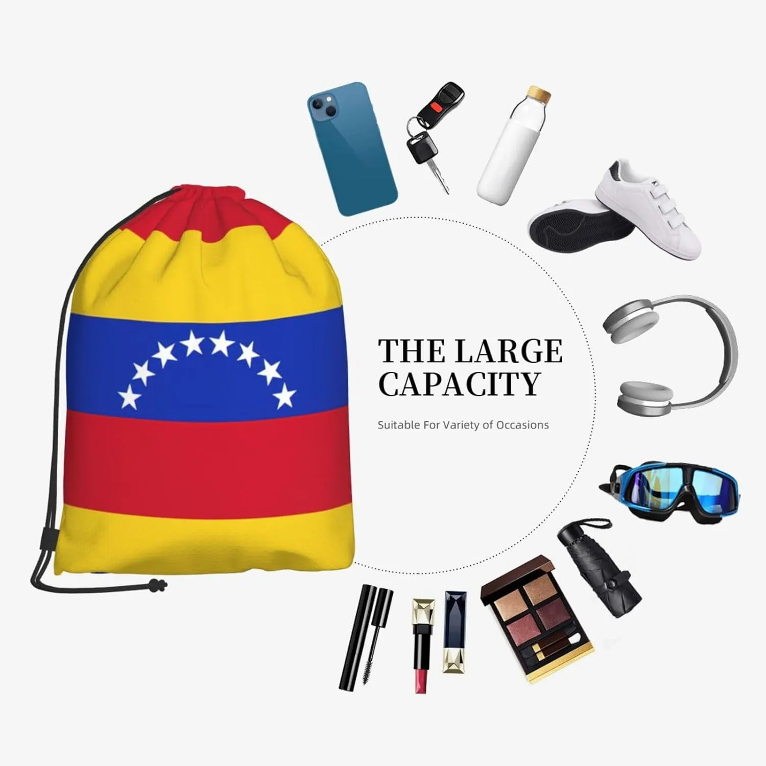 Flag Of Venezuela Drawstring Cinch Backpack Polyester Sack Pack String Bag For Hiking Camping Adventure