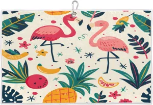 Flamingo Pineapple Banana Golf Towel with Heavy Duty Carabiner Ultra Absorbent Quick Dry Perfect for Cleaning Clubs Balls Gear Essential Golf Accessory for Men Women Kids
