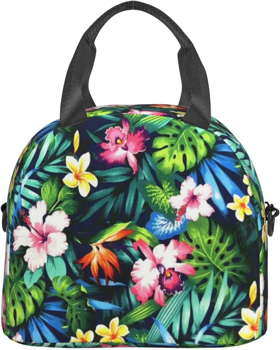 Flower Bush Green Leaves Lunch Bag Hand Tote Crossbody Insulated Lunch Bag Large Portable Lunch Box