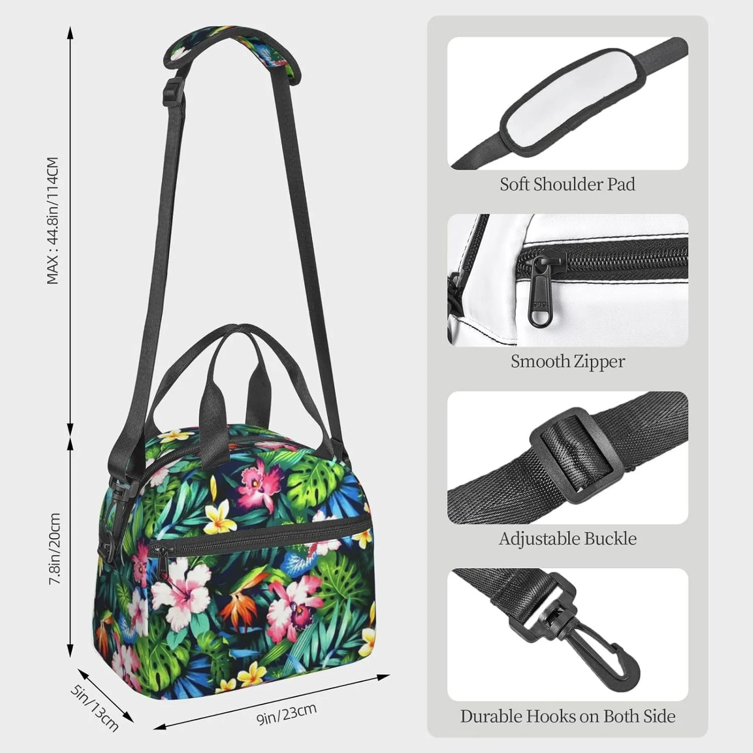 Flower Bush Green Leaves Lunch Bag Hand Tote Crossbody Insulated Lunch Bag Large Portable Lunch Box