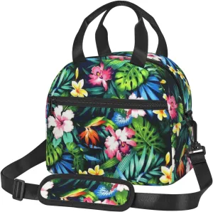 Flower Bush Green Leaves Lunch Bag Hand Tote Crossbody Insulated Lunch Bag Large Portable Lunch Box