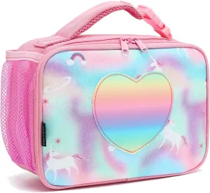 FlowFly Kids Lunch box Insulated Soft Bag Mini Cooler Back to School Thermal Meal Tote Kit for Girls, Boys, Glitter-Unicorn