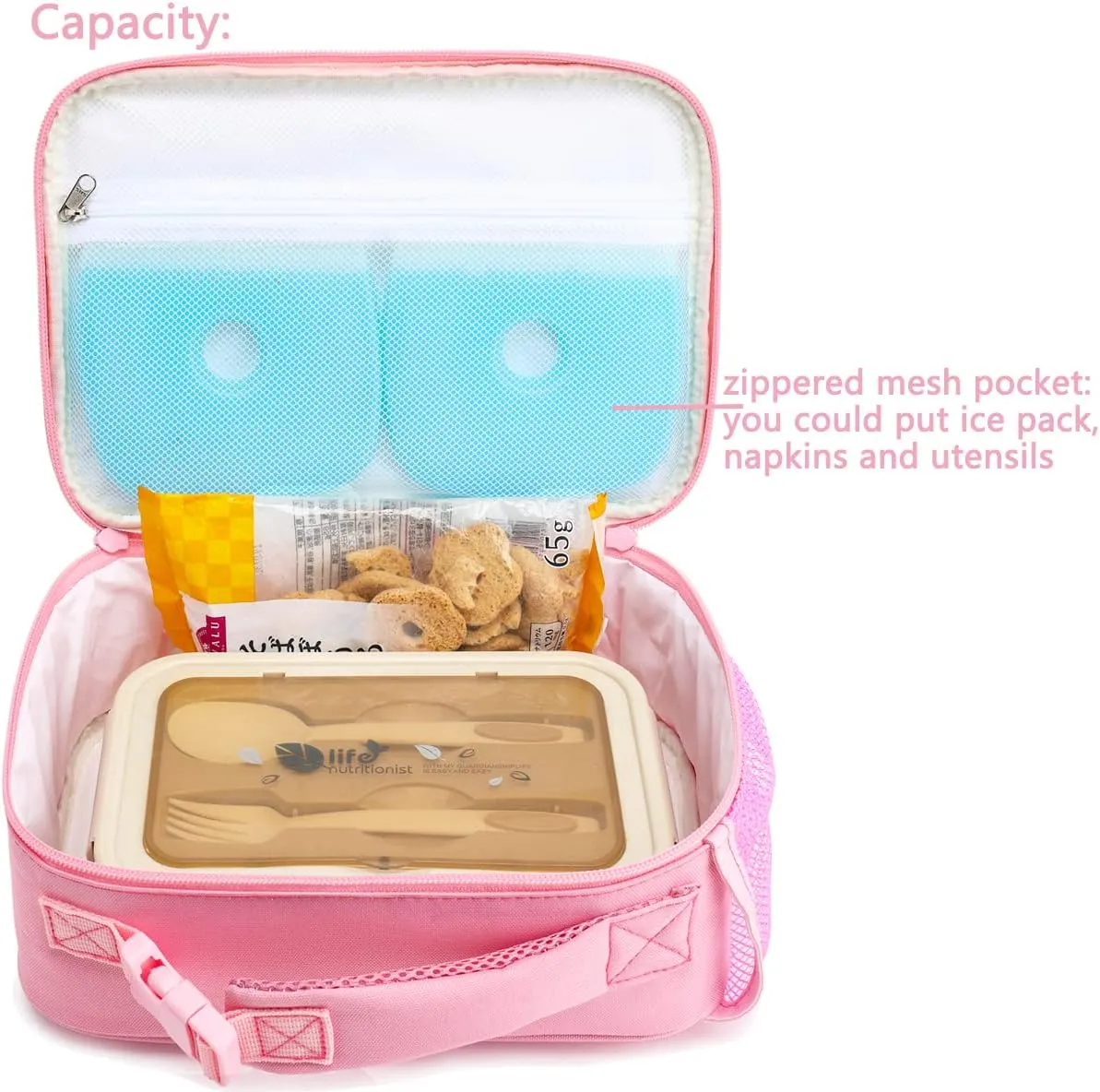 FlowFly Kids Lunch box Insulated Soft Bag Mini Cooler Back to School Thermal Meal Tote Kit for Girls, Boys, Glitter-Unicorn