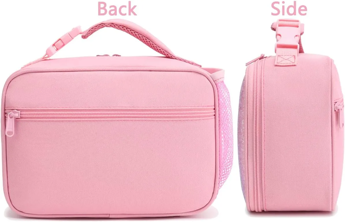 FlowFly Kids Lunch box Insulated Soft Bag Mini Cooler Back to School Thermal Meal Tote Kit for Girls, Boys, Glitter-Unicorn