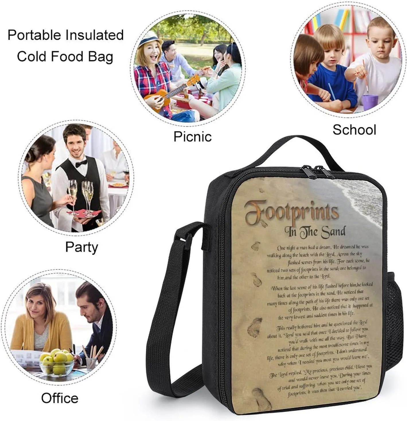 FootprintsinThe Sand Poem Shoulder Backpack Diagonal Lunch Bag Pencil Case Set