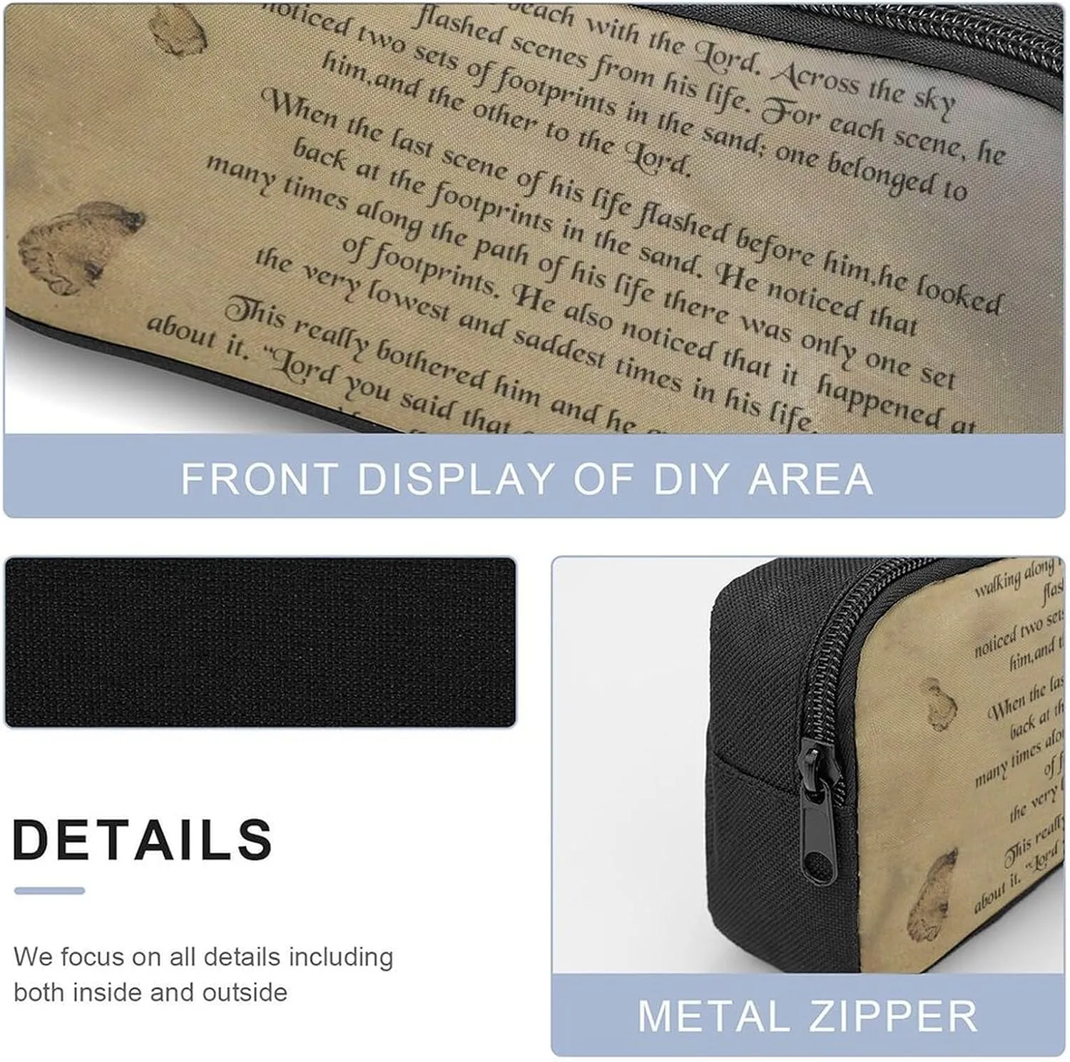 FootprintsinThe Sand Poem Shoulder Backpack Diagonal Lunch Bag Pencil Case Set