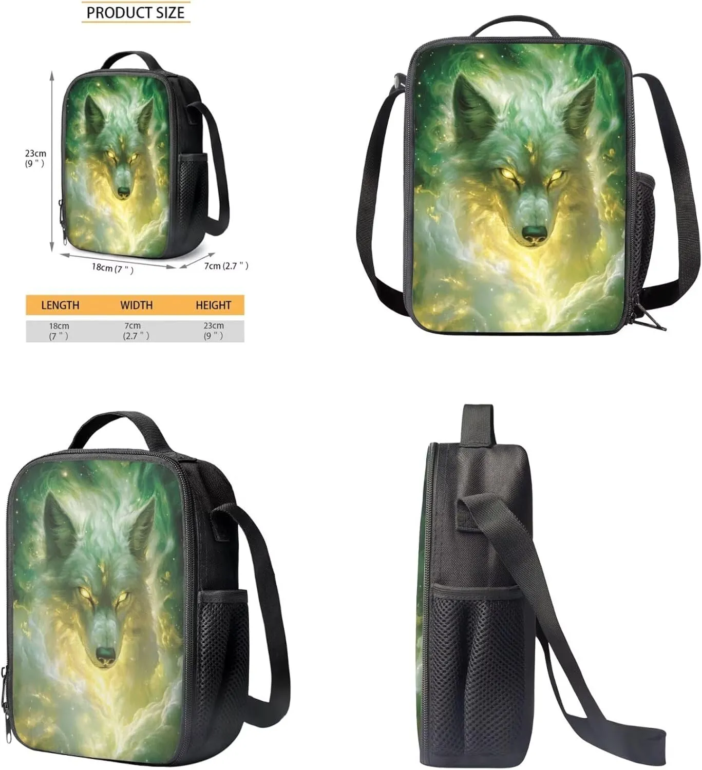 FOR U DESIGNS Wolf Backpack for Girls Stylish School Bag for 1st Grade Girls Cool Kindergarten Bookbag Set with Lunch Box 17 Inch Book Bags for Kids 3 in 1 Back Pack