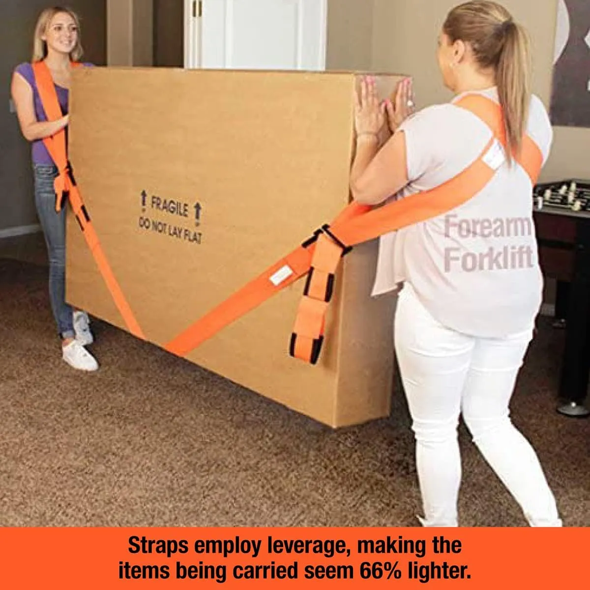 Forearm Forklift Shoulder Harness – Orig. Model - Lift and Move Furniture, appliances, Supports up to 800 lb. Moving Harness Set, 2 Harnesses and 2 Center Straps That are ea 9’4” Long, 1 Pack, Orange