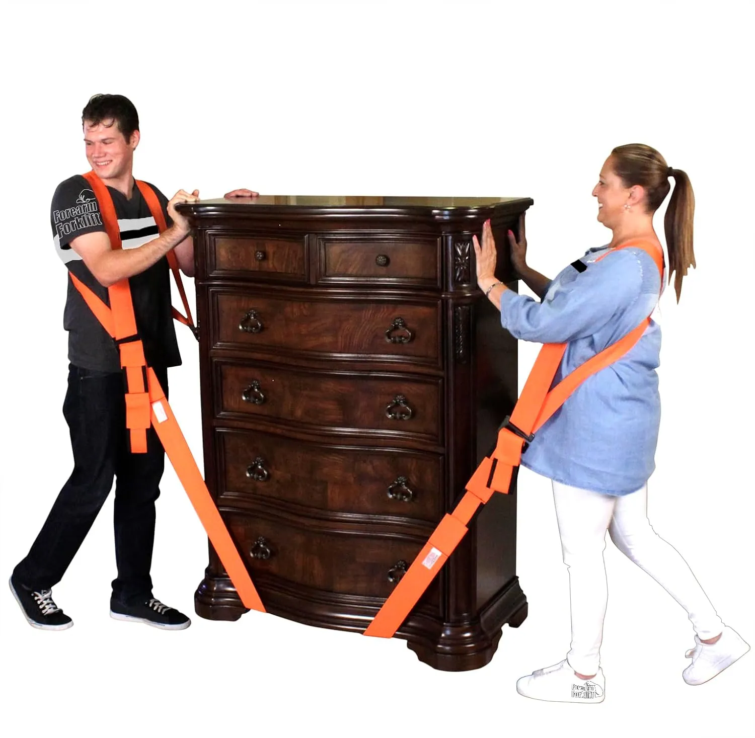 Forearm Forklift Shoulder Harness – Orig. Model - Lift and Move Furniture, appliances, Supports up to 800 lb. Moving Harness Set, 2 Harnesses and 2 Center Straps That are ea 9’4” Long, 1 Pack, Orange