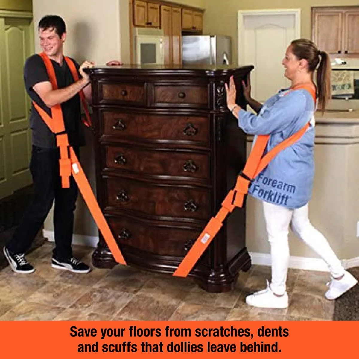 Forearm Forklift Shoulder Harness – Orig. Model - Lift and Move Furniture, appliances, Supports up to 800 lb. Moving Harness Set, 2 Harnesses and 2 Center Straps That are ea 9’4” Long, 1 Pack, Orange