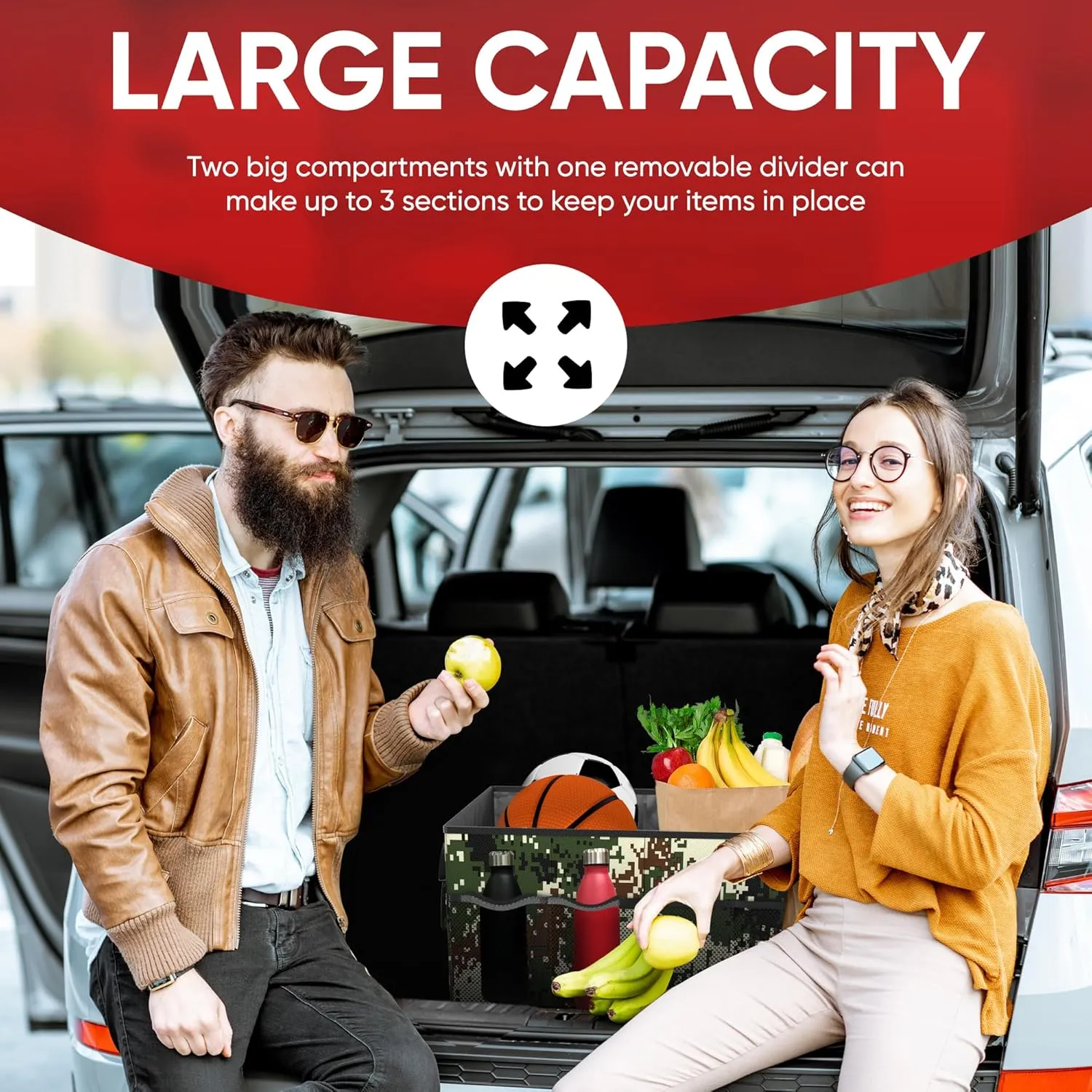 FORTEM Car Trunk Organizer, Collapsible Multi Compartment SUV Organizer, Foldable Storage for Car Accessories for Women Men, 600D Oxford, Non Slip Bottom, Securing Straps, Soft Cover (65L)